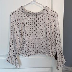 White cropped blouse with print